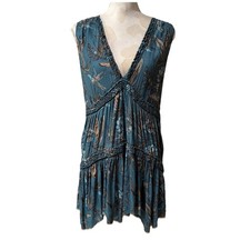 FREE PEOPLE Haze Floral Print Tunic Tiered Ruffled Tank Top Sz ?