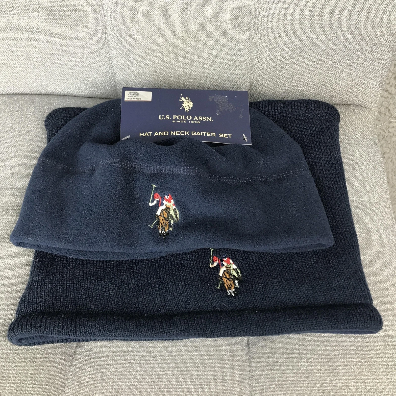 U.S. Polo Assn. Hat Neck Gaiter Set Mens One Size Blue Cold Weather Fleece