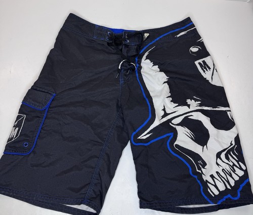 Metal Mulisha Boardshorts schwarz blau Totenkopf Logo Badeshorts Gr. 36