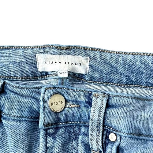 Risen Jeans Damen Größe 5 / 27 Used-Look ausgestelltes Bein Fransensaum helle Waschung Denim - Bild 3 von 9