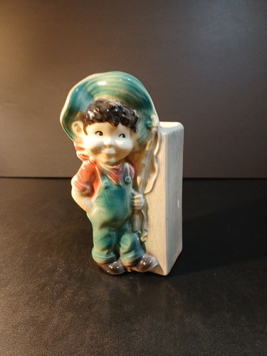 Vintage Royal Copley Boy Angeln Wandhänger Tasche oder Vase Keramik - Bild 1 von 7