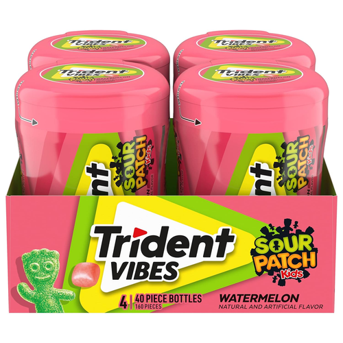 Vibes SOUR PATCH KIDS Watermelon Sugar Free Chewing Gum, 4 Bottles of 40 Pieces