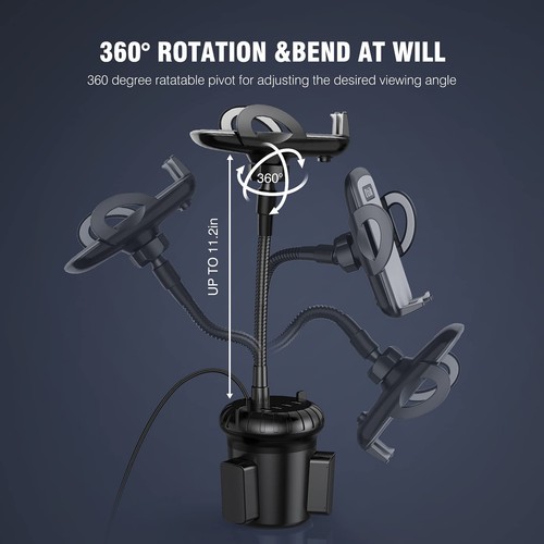 4-Port USB Car Charger with Cup Holder Phone Mount, Rapid Multi Port Charger,... - Picture 4 of 7