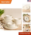 Ceramic Dinnerware Set for 4 12 Pieces Plates Bowls Safe Microwave Dishwasher