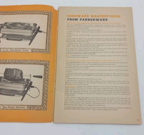 Farberware Open Hearth Broiler Rotisserie Grill Manual 450(A) 454(A) 455(A) Vtg. - Picture 3 of 8