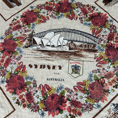 Vtg Heil Sydney Australia Pure Linen Table Cloth Wall Hanging Monuments 48”x47” - Picture 3 of 11