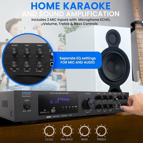 Pyle Home Audio Theater Amplifier with Bluetooth and Stereo Amplifier, Black - Picture 10 of 10