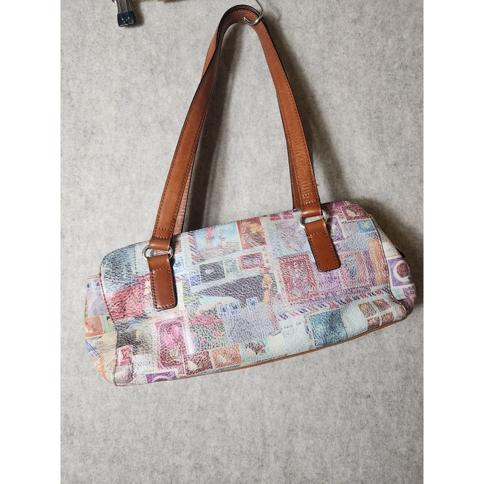 Bolso de Mano FOSSIL Vintage Marrón Multicolor Cuero Retazos Post Sello  Foto 2 de 4