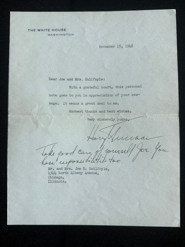 Carta de la Casa Blanca firmada por el presidente Harry Truman JSA LOA rara automática Z2365 - Imagen 3 de 5