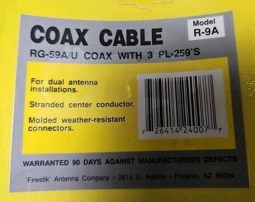 Firestik 9' Dual Lead Coax ze złączami 3- PL-259 - R-9A - Zdjęcie 2 z 2