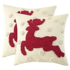  Christmas Tufted Throw Pillow Cover 18 x 18" x 18" (Pack of 2) Beige Red Deer