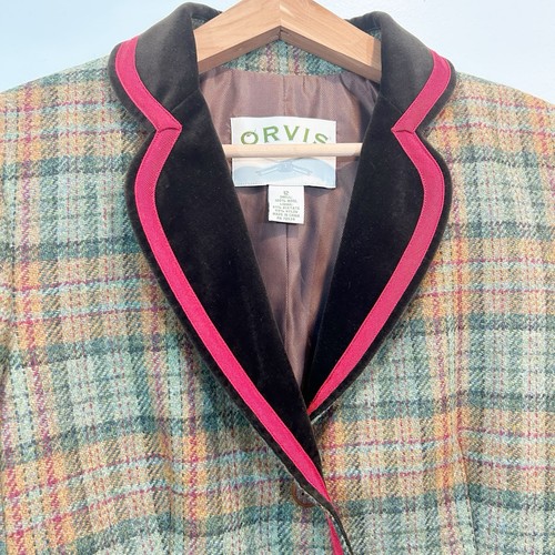 Orvis Wool Plaid Blazer 12 Equestrian Preppy Jacket Velvet Collar Wood Buttons  - Imagen 11 de 20
