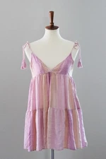L*SPACE Isabella Tassel Sundress / Cover Up Dress : Pink Stripe, M Medium
