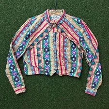 Vintage 80s Rodeo Southwestern Wear Button Down Women's Cropped Fit Shirt
