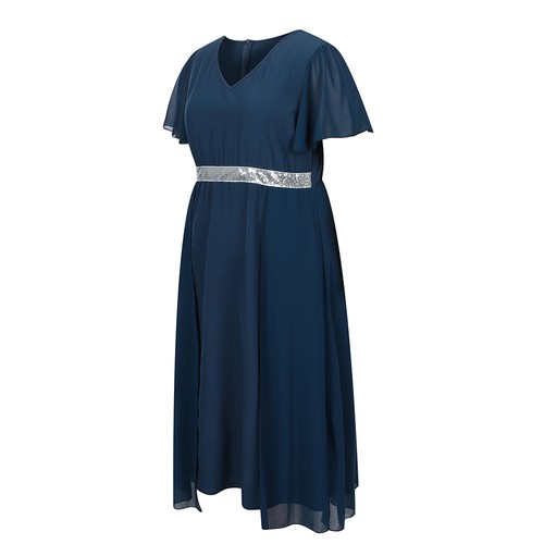 Plus Size Womens Short Sleeve Butterfly Sleeve A-Line V-Neck Party Evening Dress - Picture 10 of 18
