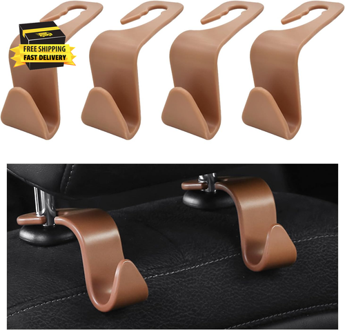 4 PCS Car Seat Headrest Hooks, Auto Seat Hook Hangers Storage Organizer, Back Se