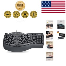 Ergonomic Black Wired Keyboard with Split Design & Wrist Rest for Natural Typing