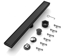 24 Inch Linear Shower Drain Black, Rectangle Shower Floor Drain Reversible 2-...
