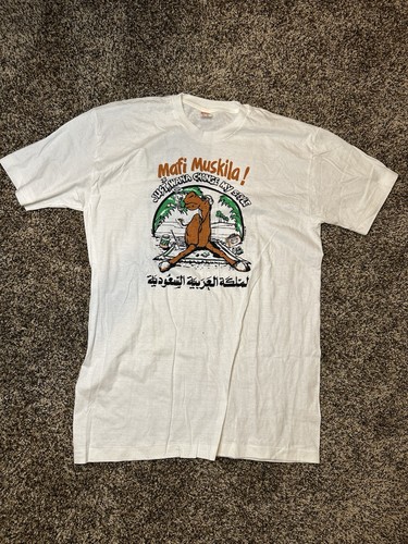 Vintage Christian Dior XL Gulf War “Mafi Muskila” Peacekeeper Jet Graphic Tee - Picture 1 of 3