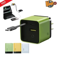 3 In 1 Gan Charger 80 Watt Retractable Charging Station Type C Cable 2 USB Ports