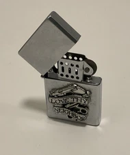 Metal Flip Lighter “Love Thy Neighbor” – No Brand – AS-IS – Untested