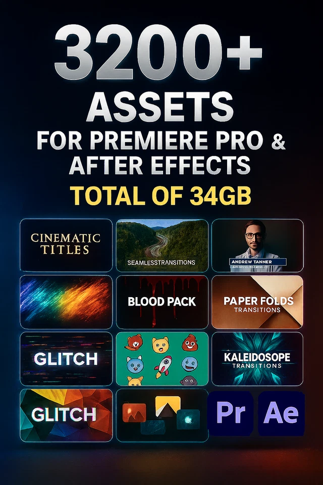 32000+ Premiere Pro Assets Bundle – 34GB VFX, Transitions, Titles, Overlays Glit - Image 3 of 4