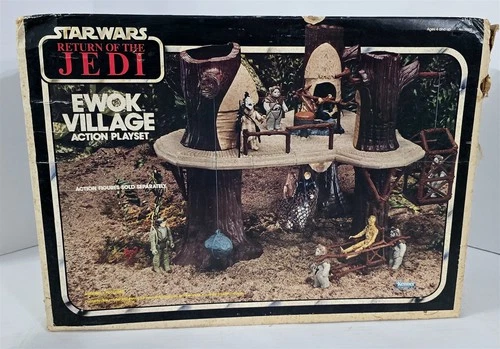 X-344 VINTAGE 1980'S KENNER STAR WARS ROTJ EWOK VILLAGE PLAY SET WITH BOX