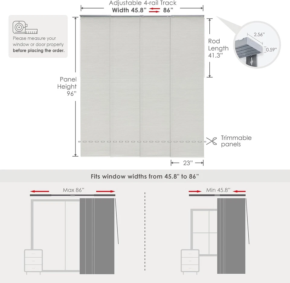 Persianas verticales para puertas correderas 45 8-86 W x 96 H paneles modernos cortinas de oruga Foto 4 de 4