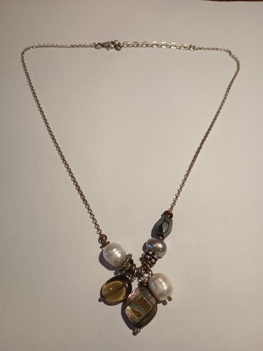 Silpada Sterling Silver Pearl Brass Quartz Abalone Hematite Bead Necklace N2202 - Picture 1 of 5
