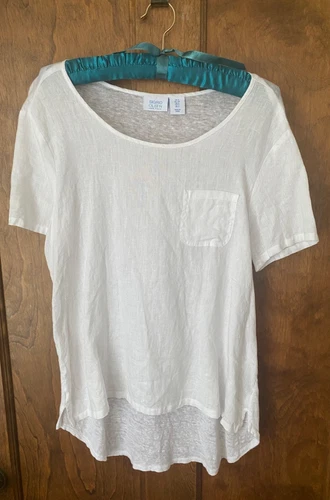 Sigrid Olsen Women's White 100% Linen Shirt Top Longer In Back Sz Sm