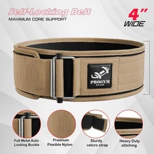 Self-Locking Weight Lifting Belt Tan Weight Training Powerlifting, Deadlifting