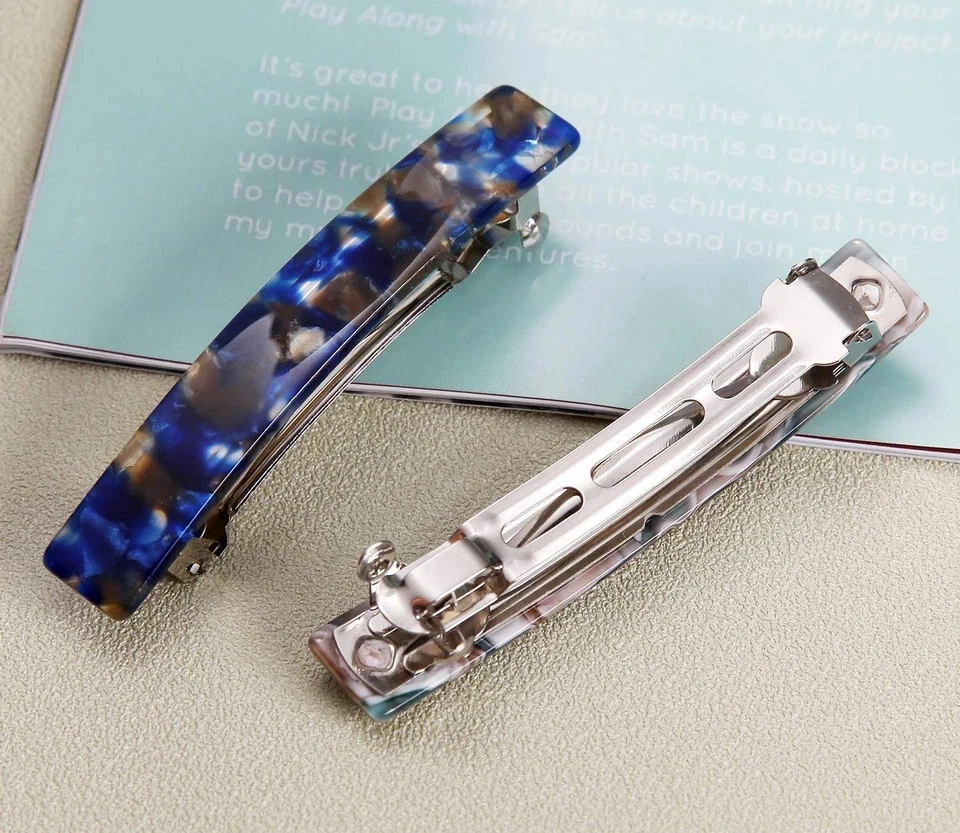 2PCS French Design Hair Barrette Tortoise Shell Celluloid Rectangle Hair Clips - Image 4 of 4