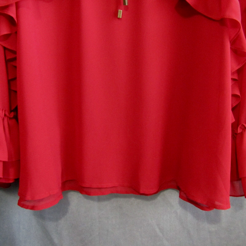Sundance Catalog Red Ruffled Sheer Top Size XL Tie Neck Boho Flowy Romantic - Picture 3 of 10