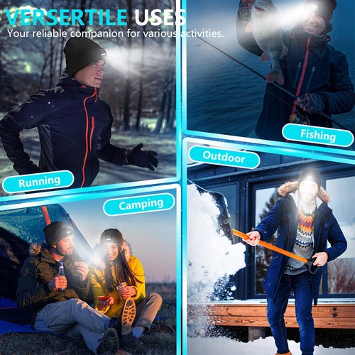 LED Unisex Beanie Warme Mütze mit Licht Wiederaufladbare Stirnlampe Strumpf Stuffers - Bild 6 von 11