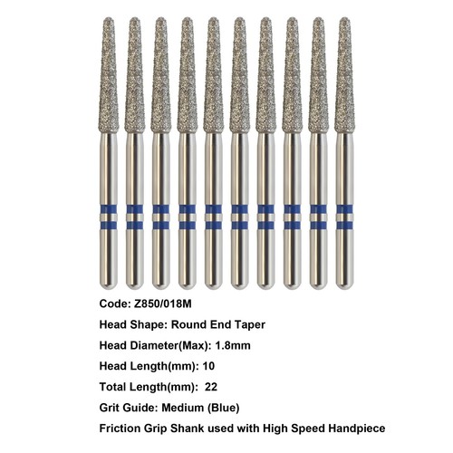 Fresas dentales de diamante cortador de circonitas Bur FG extremo redondo cono grano medio Z850/018M - Imagen 7 de 7