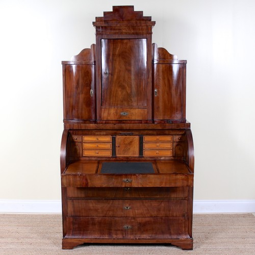 Antique Biedermeier Bureau Bookcase Walnut 19th Century Secretaire Cabinet - Picture 3 of 16