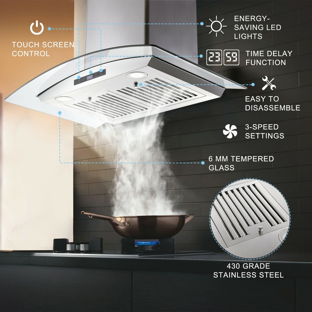 Glass range hood on sale 30