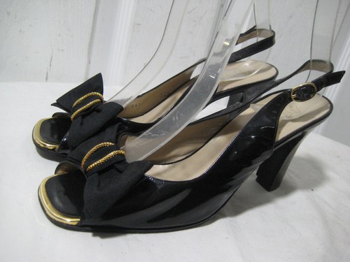 Bruno Magli Black Patent Leather Slingback Heeled Sandal Shoes Women's Size 37.5 - Picture 5 of 23