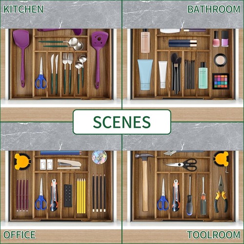 Expandable Acacia Wood Cutlery Drawer Organiser Tray for Utensils & Knives - Picture 7 of 8