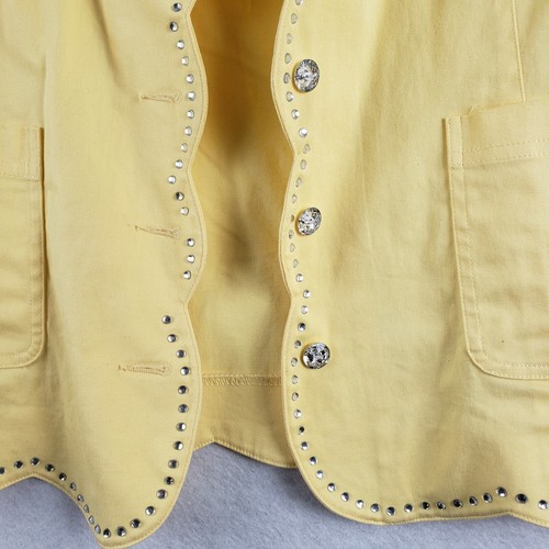 Quacker Factory Women's L Rhinestone Trim Scalloped Lightweight Jacket Yellow  - Picture 2 of 11