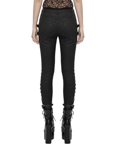 Punk Rave Womens Baroque Gothic Paisley Print Lace Up Buckled Leggings - Picture 5 of 13