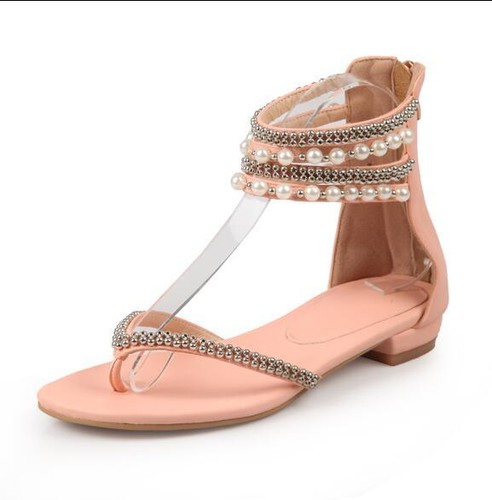 Boho Women's Gladiator Rhinestone Flip Flop Ankle Strap Sandals Flat Beach Shoes - Picture 11 of 29