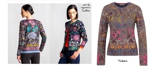 en motif marron Ivko coton Veste biologique Cardigan en floral à maille zIwxSqR