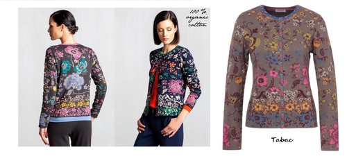 en motif marron Ivko coton Veste biologique Cardigan en floral à maille zIwxSqR