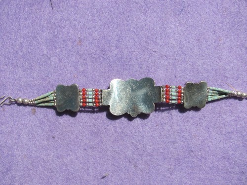 SOUTHWESTERN style SILVER plated /Turquoise/Red Coral BRACELET - Picture 4 of 4