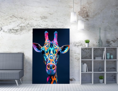 MULTI COLOUR GIRAFFEE ABSTRACT CONTEMPORARY CANVAS WALL ARTWORK PICTURE PRINT - Picture 2 of 2
