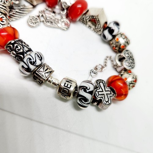 Serjaden 925 Harley Davidson Motorcycle Inspired Charm Bracelet Silver Orange 8" - Picture 4 of 8