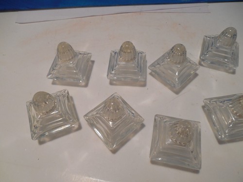 VINTAGE ART-DECO STYLE~~10 GLASS SALT INDIVIDUAL SHAKERS & TOPS - Picture 6 of 7