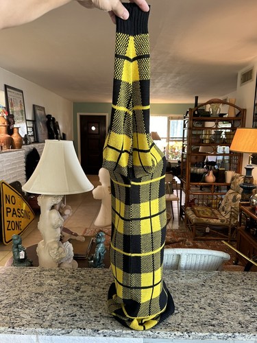 Vintage 80s 90s Wiz Halmode Co. Bright Yellow Black Plaid Sweater Dress M Club - Picture 9 of 22