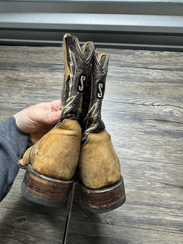 Kids Genuine Leather Western Square Toe Honey Cowboy Boys Cowboy Boots Kids 13 - Picture 5 of 9
